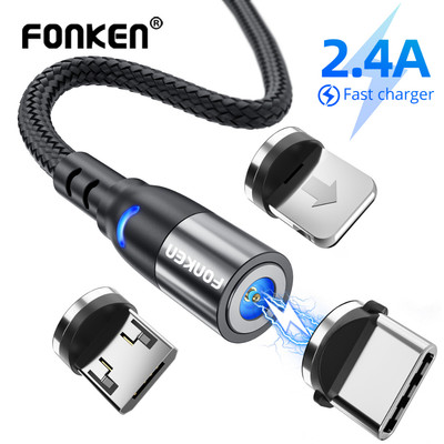 Dây Cáp Sạc Nhanh FONKEN Cho Type c Micro Usb Có Nam Châm 2.4A 1/2 Mét