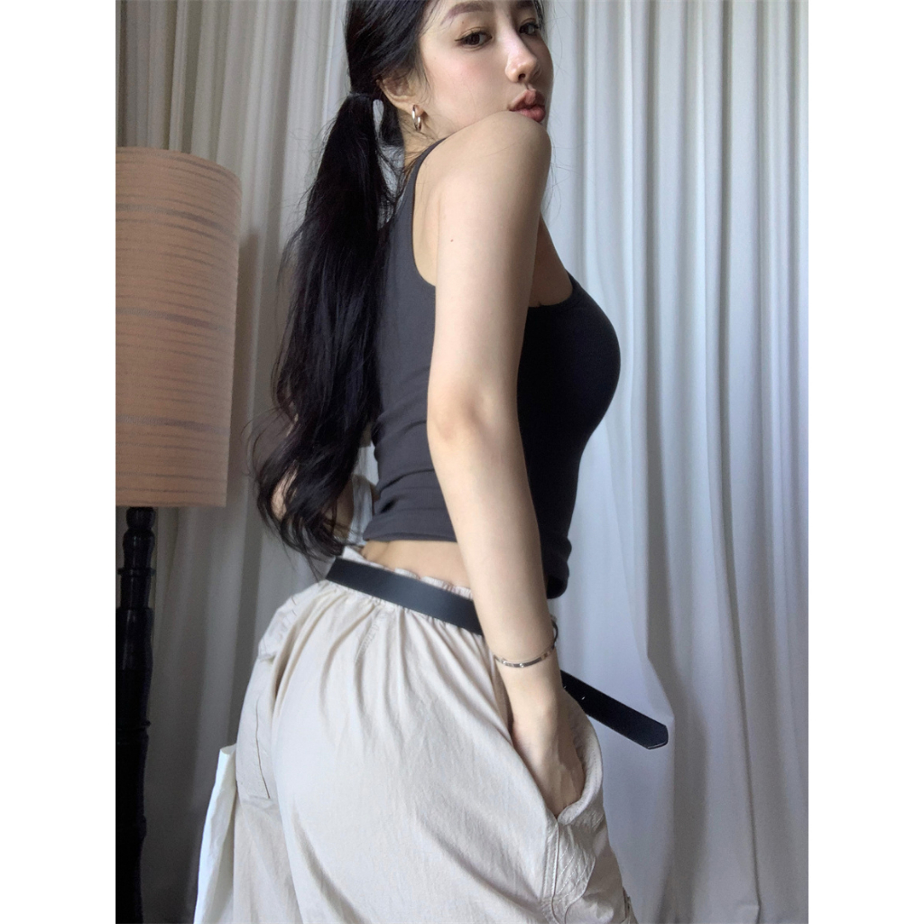 「 WELOVE1 」Áo Croptop Sát Nách Cổ Chữ U Màu Trơn Thời Trang Mùa Hè Quyến Rũ Cho Nữ
