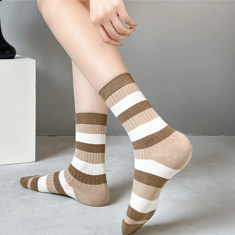 FHYL Vớ Cotton Mềm Thoáng Khí Thoải Mái Họa Tiết Sọc Trắng Phong Cách Nhật Bản Mới Cho Nữ