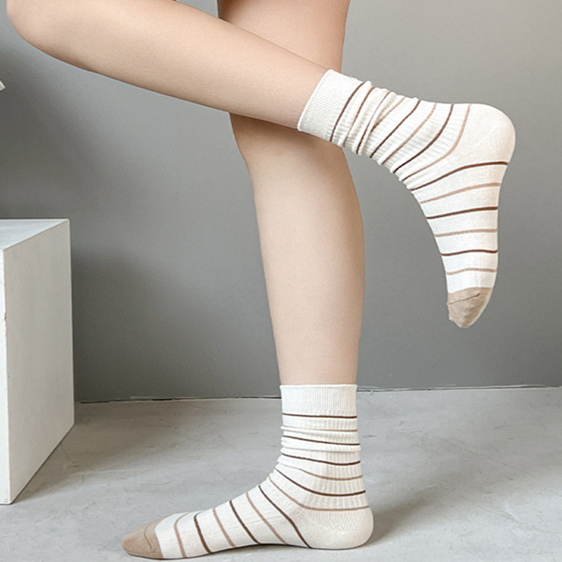 FHYL Vớ Cotton Mềm Thoáng Khí Thoải Mái Họa Tiết Sọc Trắng Phong Cách Nhật Bản Mới Cho Nữ