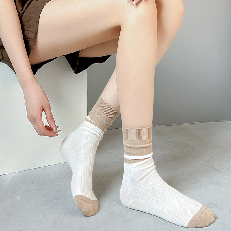 FHYL Vớ Cotton Mềm Thoáng Khí Thoải Mái Họa Tiết Sọc Trắng Phong Cách Nhật Bản Mới Cho Nữ