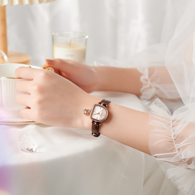 Đồng Hồ Quartz Julius Mặt Oval Đính Đá Chống Thấm Nước Gắn Dây Đeo Thời Trang Mùa Hè 1394