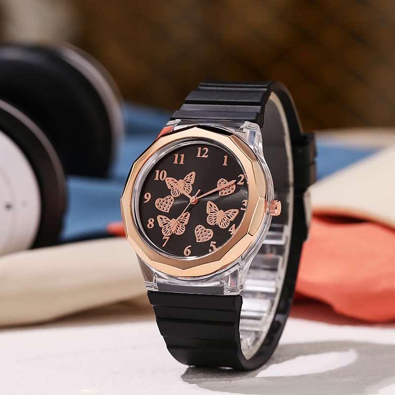 Đồng Hồ Đeo Tay Nữ Dây Silicone Mặt Tròn Đính Đá Thời Trang