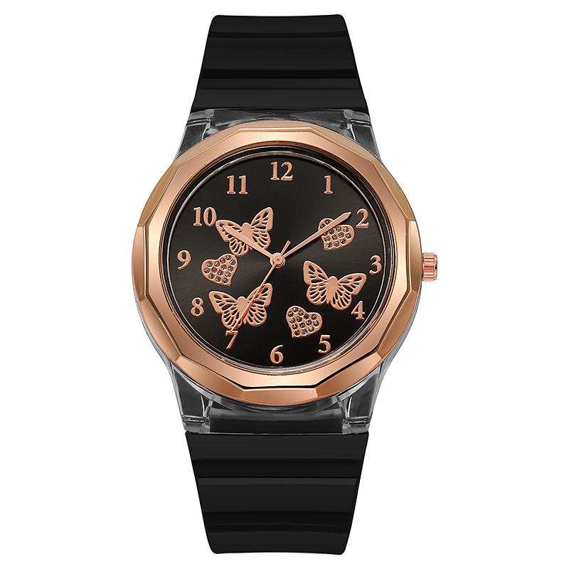 Đồng Hồ Đeo Tay Nữ Dây Silicone Mặt Tròn Đính Đá Thời Trang