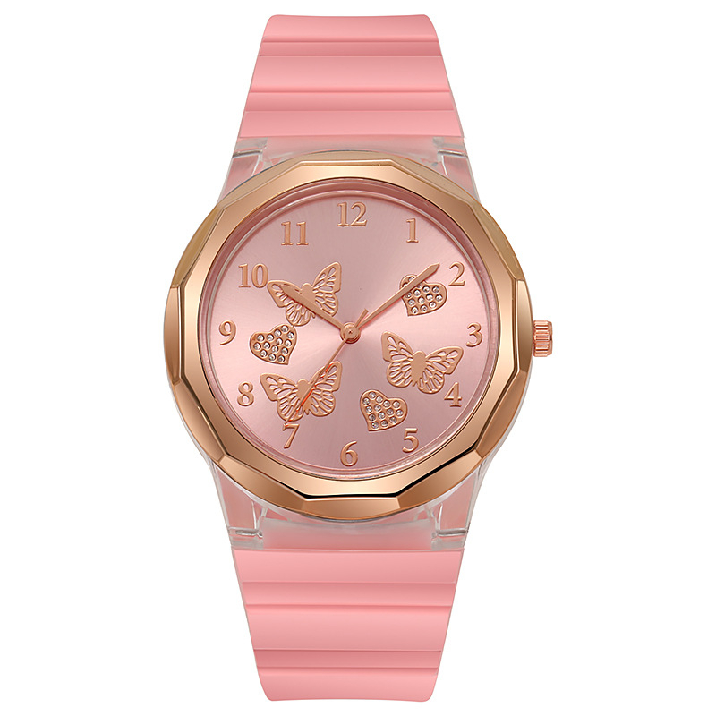 Đồng Hồ Đeo Tay Nữ Dây Silicone Mặt Tròn Đính Đá Thời Trang