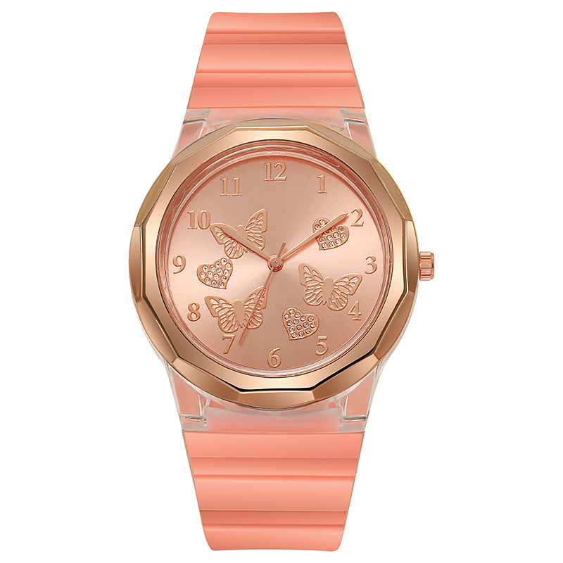 Đồng Hồ Đeo Tay Nữ Dây Silicone Mặt Tròn Đính Đá Thời Trang