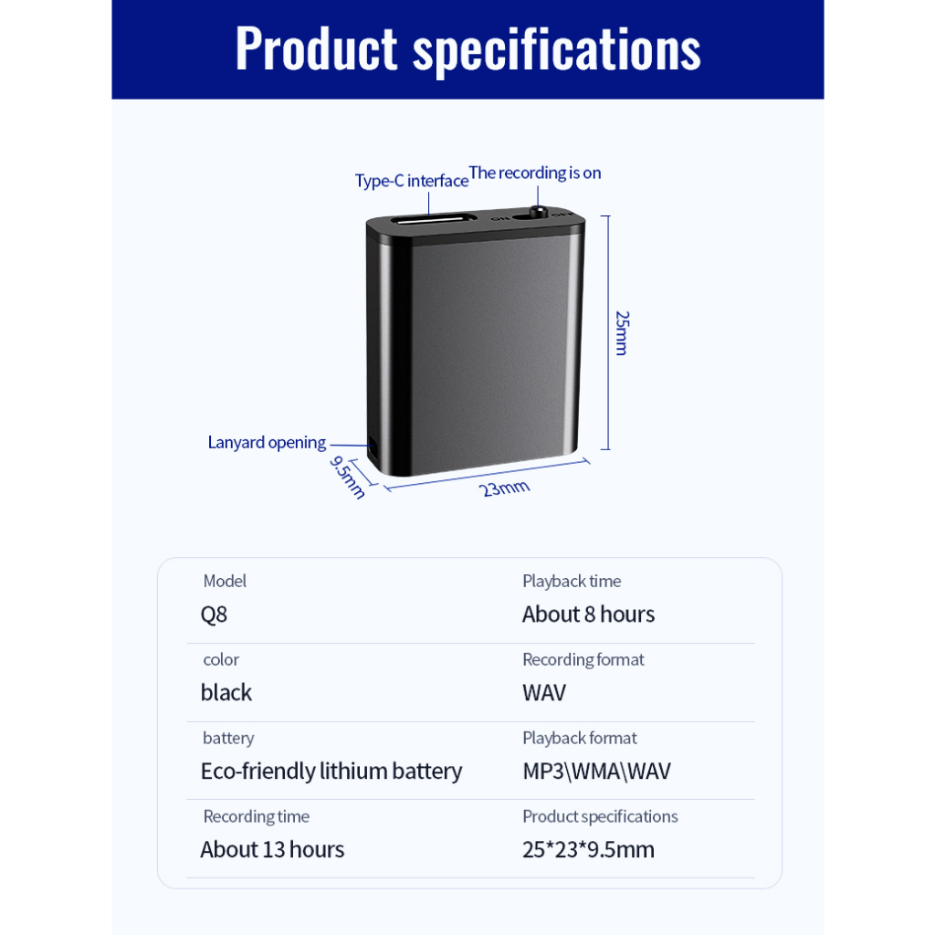 Máy Ghi Âm Giọng Nói Mini Thông Minh Có Nam Châm HD Giảm Tiếng Ồn Mp3 OTG