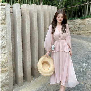 Đầm chiffon Dài Tay Ôm Eo Phong Cách Pháp Thanh Lịch Dành Cho Nữ