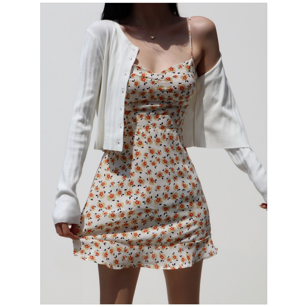 Đầm Hoa Hai Dây Cổ Bẻ Dáng Chữ A Phong Cách Hàn Quốc Thời Trang Mùa Hè Cho Nữ