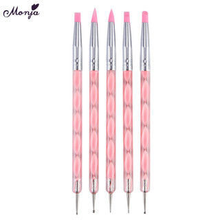 Monja Bộ 5 Bút Cọ Vẽ Điêu Khắc Móng Nghệ Thuật Hai Đầu Bằng Silicone