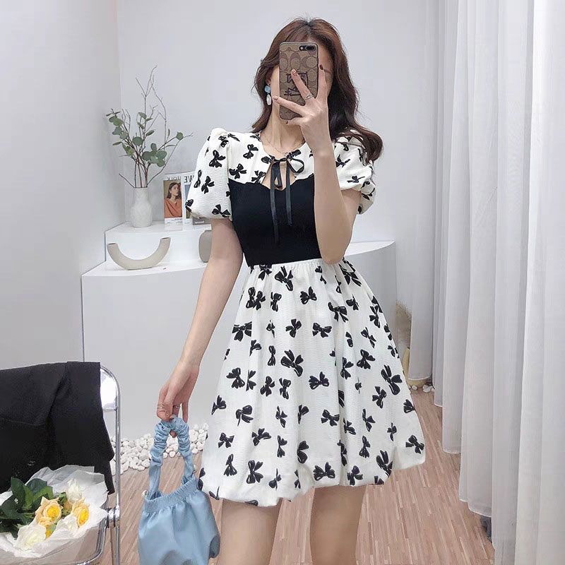 Đầm Ngắn Tay In Họa Tiết Bướm Thời Trang Xuân Hè Hàn Quốc Mới 2023