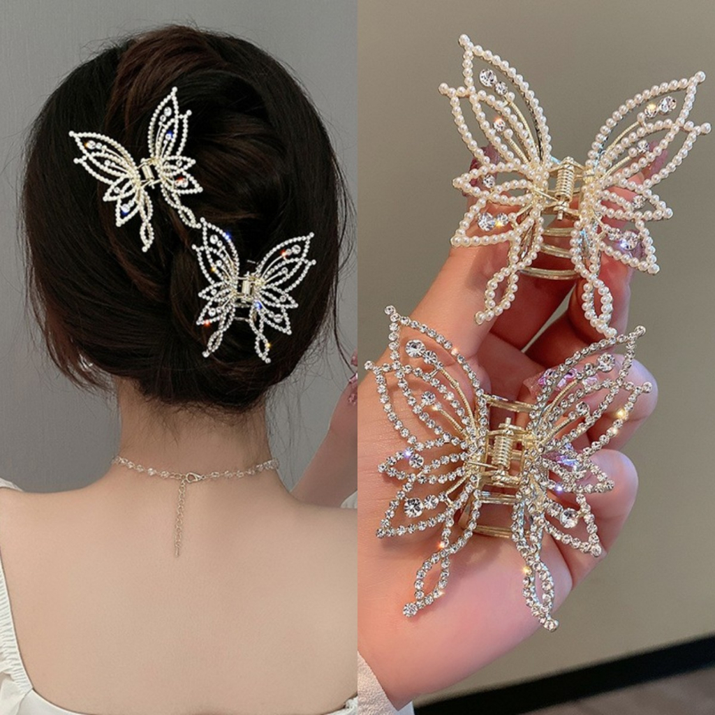 Kẹp Tóc Hình Bướm Đính Đá / Ngọc Trai Phong Cách Hàn Quốc Thanh Lịch