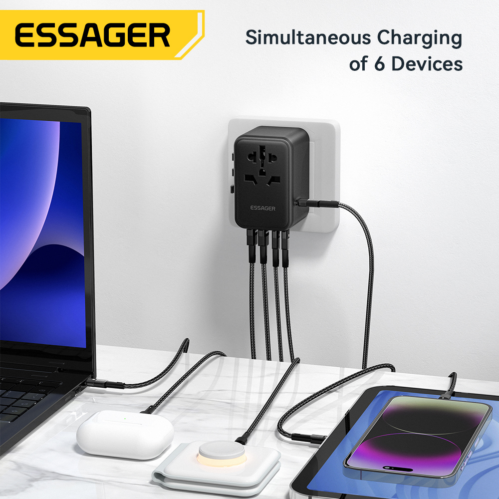 Bộ Sạc Du Lịch Essager 65w Cho US UK EU AUS 2500w 2USB 3Type c