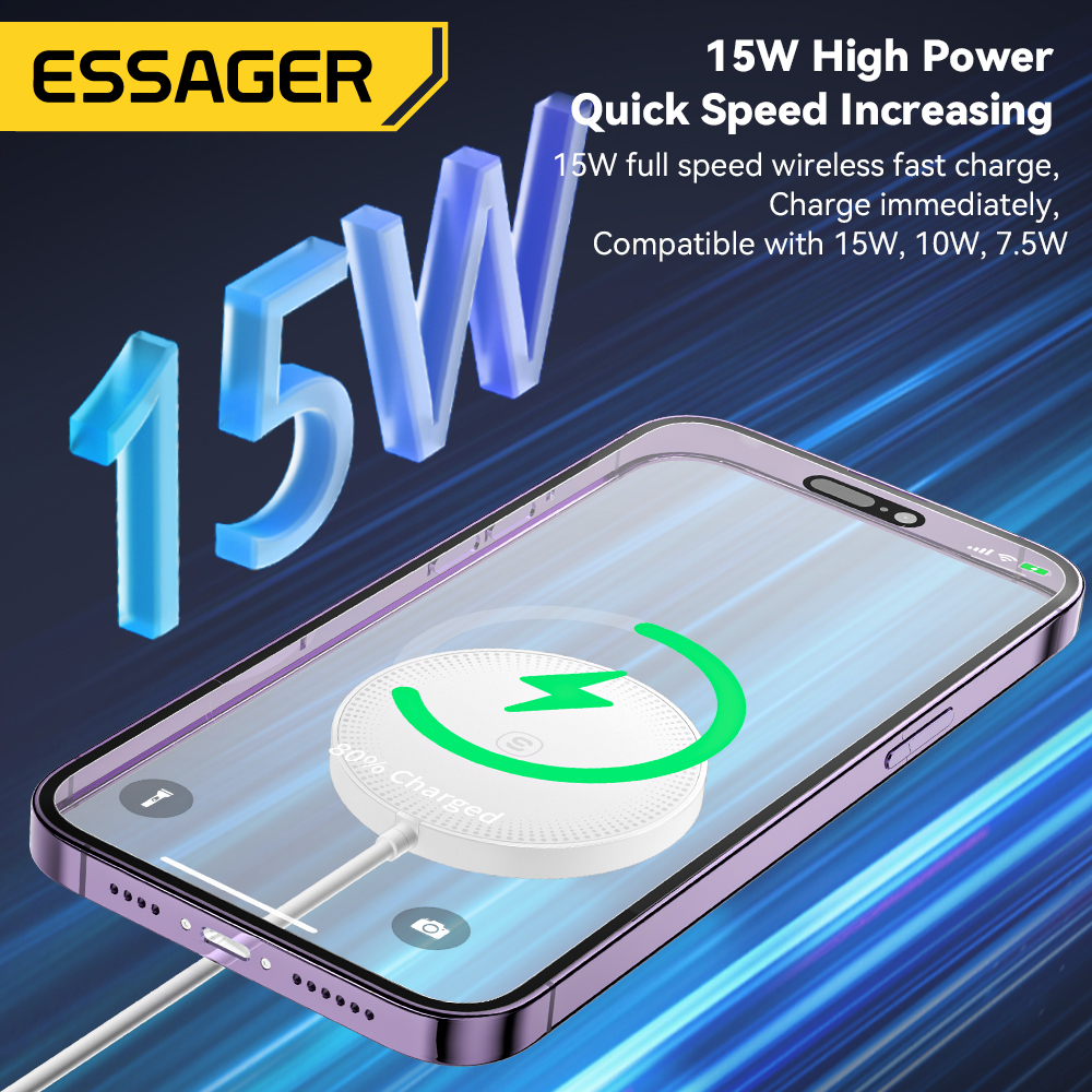 ESSAGER Bộ Sạc Nhanh Không Dây Từ Tính 15w Cho Điện Thoại ios / samsung