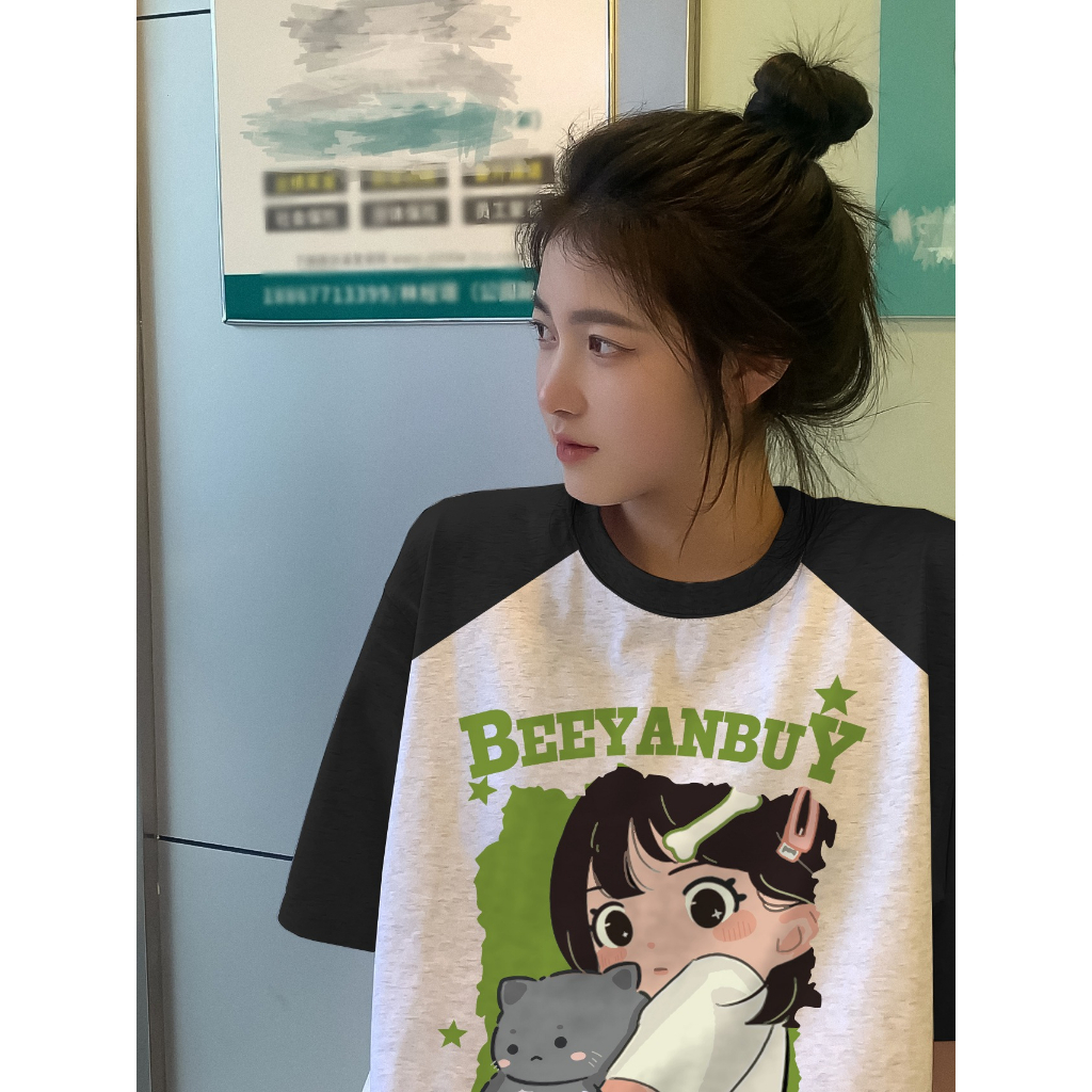 Ethelgirl Áo Thun Tay Ngắn Dáng Rộng In Họa Tiết Thời Trang Hàn Quốc Dành Cho Nam Nữ