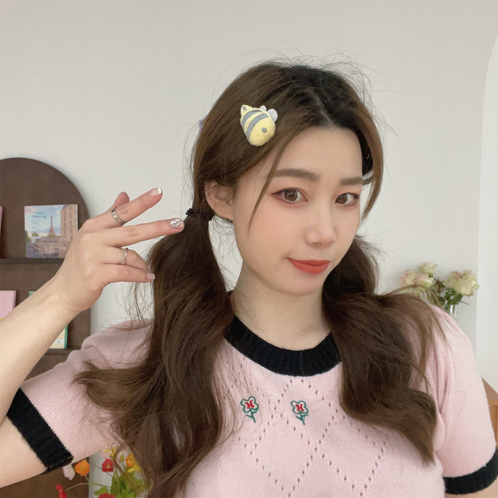 Dây Cột Tóc Lông Nhung Mềm Mại Hình Động Vật Hoạt Hình Dễ Thương Cho Bé Gái