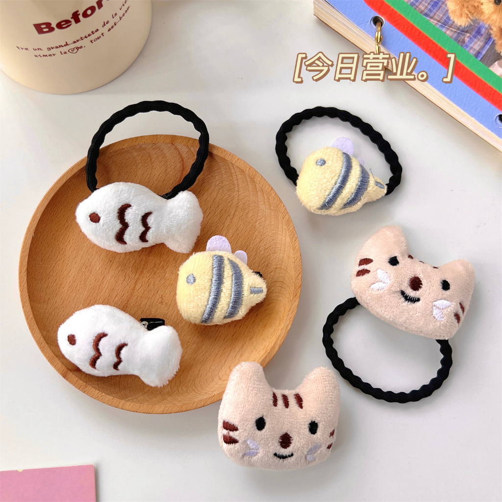 Dây Cột Tóc Lông Nhung Mềm Mại Hình Động Vật Hoạt Hình Dễ Thương Cho Bé Gái