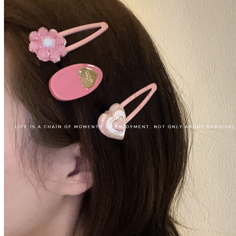 Kẹp Tóc Mỏ Vịt Đính Kim Cương Lấp Lánh Màu Hồng Nhạt Cao Cấp Dành Cho Nữ