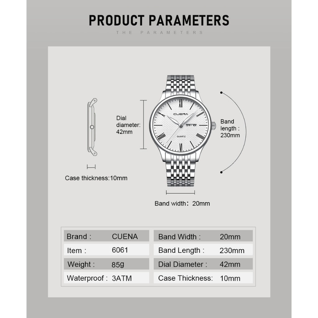 Đồng hồ thạch anh CRRJU 6061 chất liệu thép không gỉ chống thấm nước thiết kế đơn giản