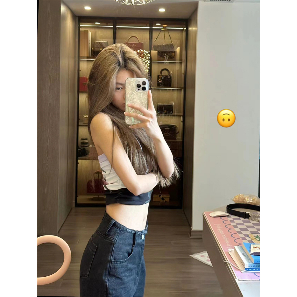 QADCOL Áo Quấn Ngực Dạng Ngắn Không Tay Họa Tiết Hoa Phối Dây Xích Kim Loại Thời Trang Mùa Hè Cho Nữ áo croptop