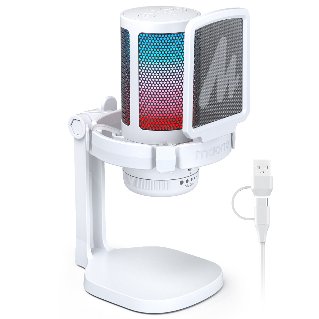 Micro USB Chơi Game Màu Trắng RGB Maono DM20 Có mic Loại Bỏ Tiếng Ồn Cho PC / Điện Thoại / Trực Tuyến / Podcast / Chat / Twitch / YouTube / PS5 / PS4