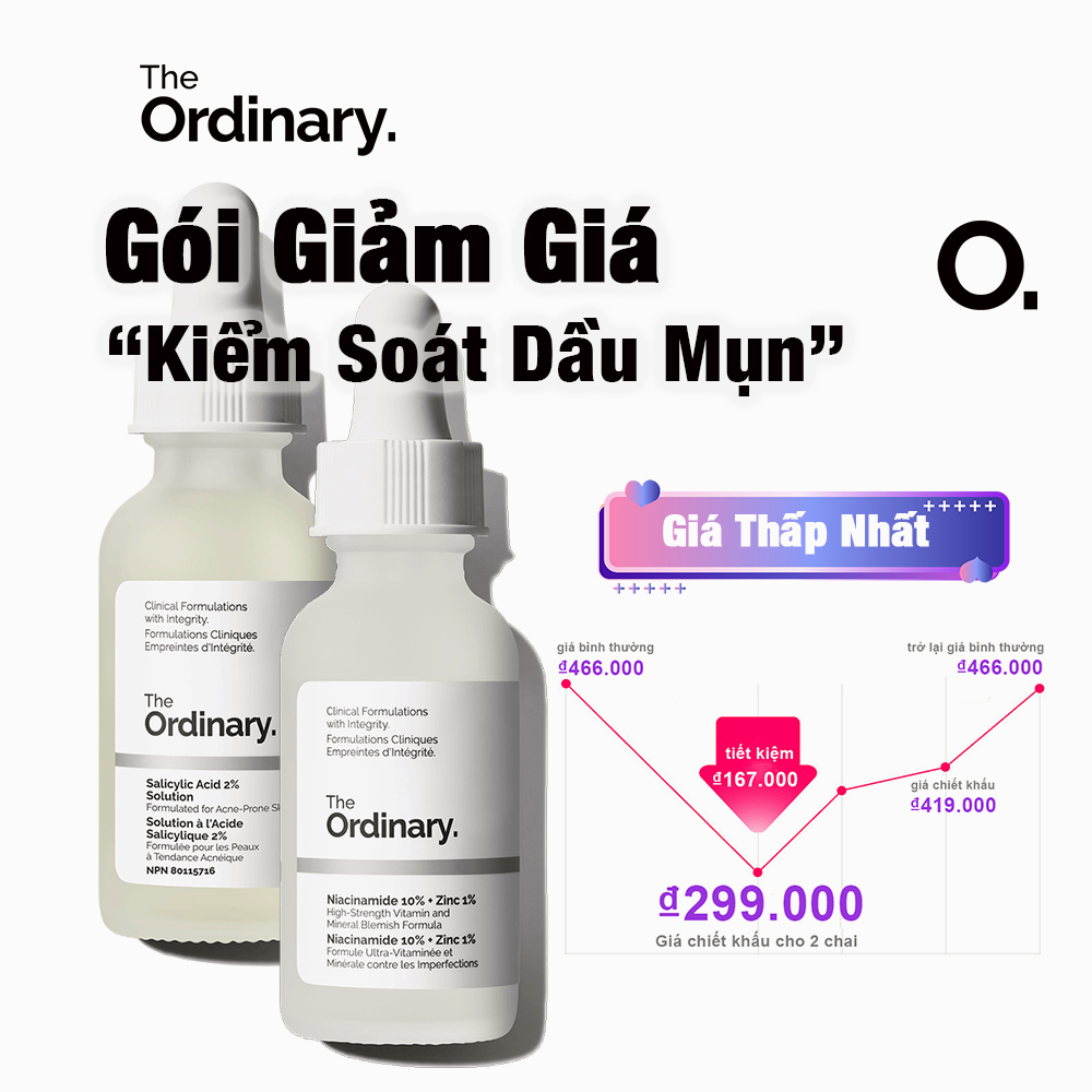 [Gói 2 Chai] The Ordinary Bộ Serum Kiểm Soát Dầu - Niacinamide 10% + Zinc 1% / Sxit Salicylic 2% - 2x30ml