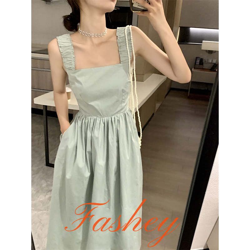 Fashey Đầm Hai Dây Cổ Vuông Thiết Kế Mỏng Thời Trang Mùa Hè 2023 Phong Cách Pháp Hàng Mới Dành Cho Bạn Nữ
