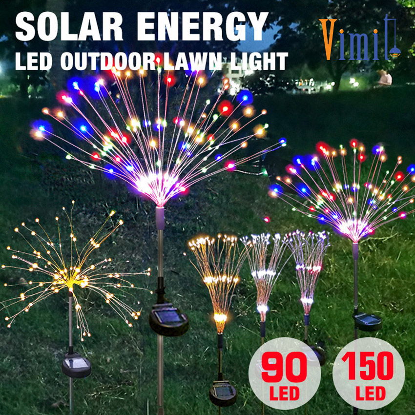 【Miễn phí vận chuyển】Vimite Dây Đèn LED 150 / 90 Bóng Hình Pháo Hoa Chống Thấm Nước Sử Dụng Năng Lượng Mặt Trời Trang Trí Sân Vườn