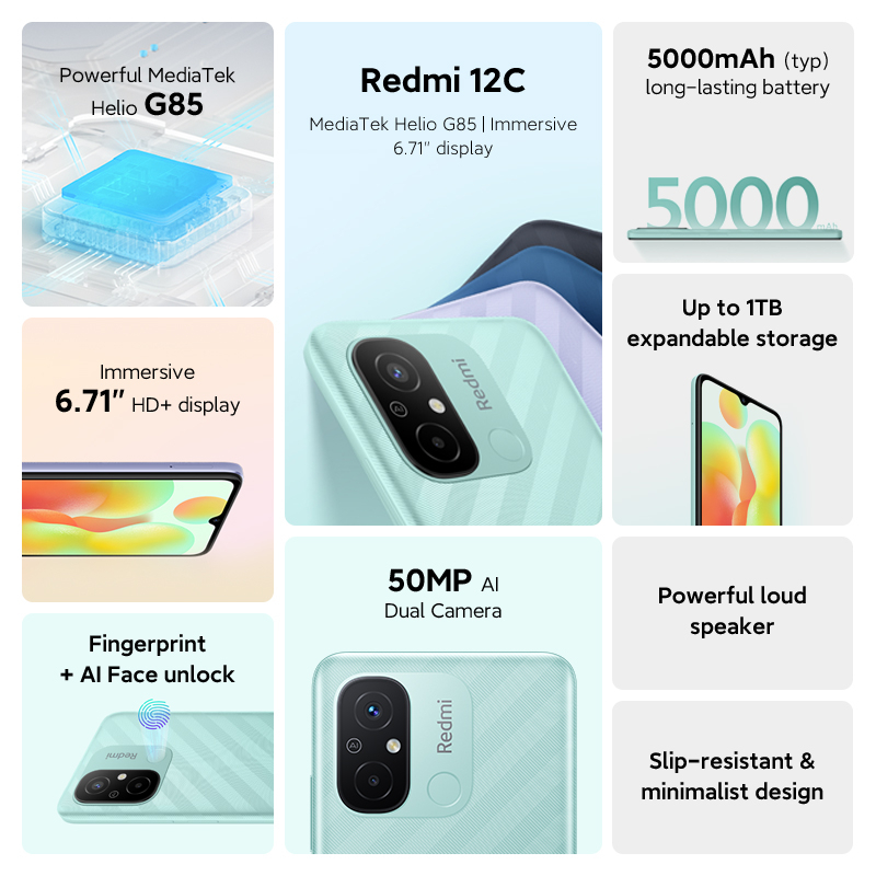 Điện ThoạI Xiaomi Redmi 12C 12 C 50MP AI Camera MTK Helio G85 6.71 Inch 5000mAh