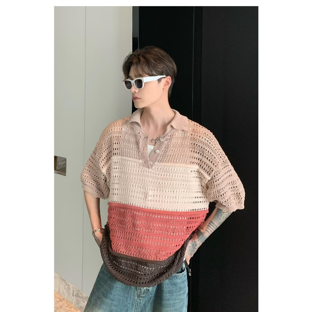 Áo Sweater Cổ Chữ V Dáng Rộng Họa Tiết Kẻ Sọc Màu Sắc Thời Trang Xuân Hè Dành Cho Cặp Đôi