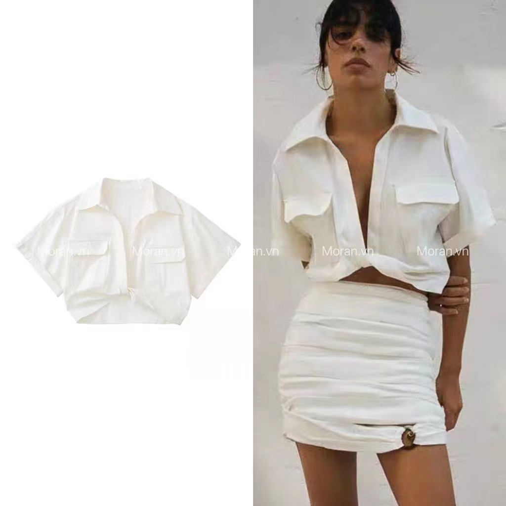ZA Áo Sơ Mi Tay Ngắn ZR Xoắn Eo Thời Trang Nữ 7385036 712