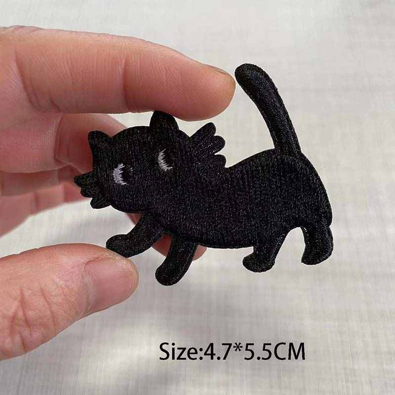 Sticker Ủi Thêu Hình Mèo Đen Hoạt Hình Ngộ Nghĩnh