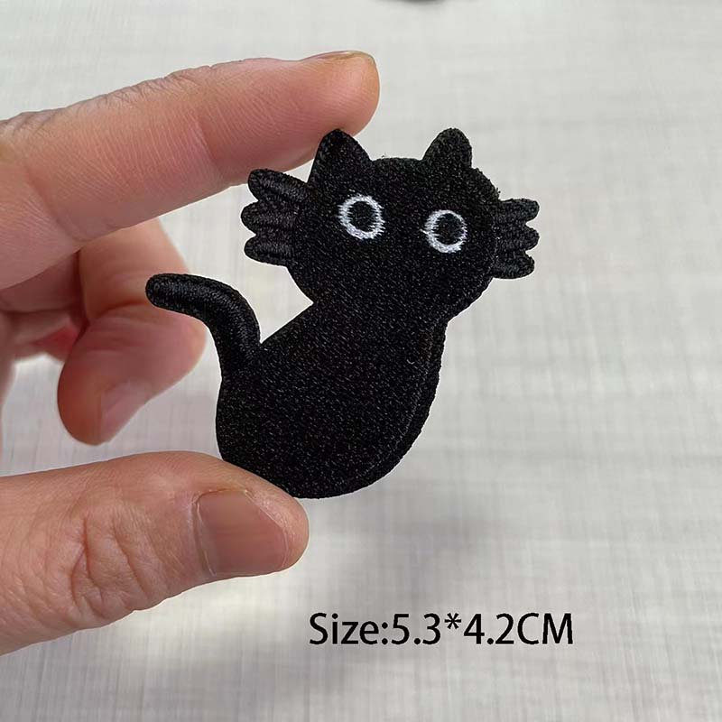 Sticker Ủi Thêu Hình Mèo Đen Hoạt Hình Ngộ Nghĩnh