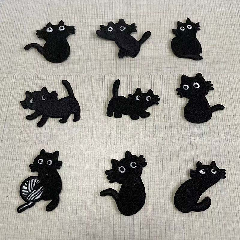 Sticker Ủi Thêu Hình Mèo Đen Hoạt Hình Ngộ Nghĩnh