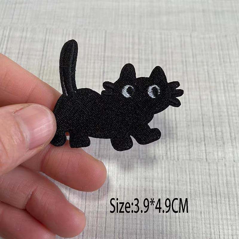 Sticker Ủi Thêu Hình Mèo Đen Hoạt Hình Ngộ Nghĩnh