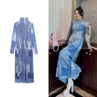 ZA Đầm Dài Cổ Đứng ZR Tay Dài Mảnh Lụa Dáng Ôm Thời Trang Nữ 4661211