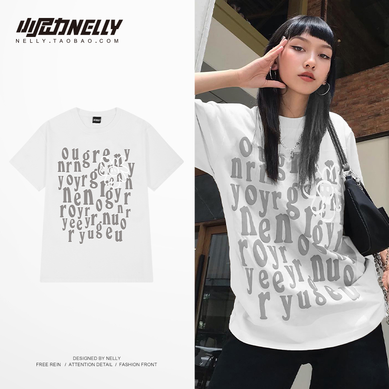 NELLY Áo Thun Cotton Ngắn Tay Form Rộng Thời Trang Unisex Cho Nam Và Nữ 10411