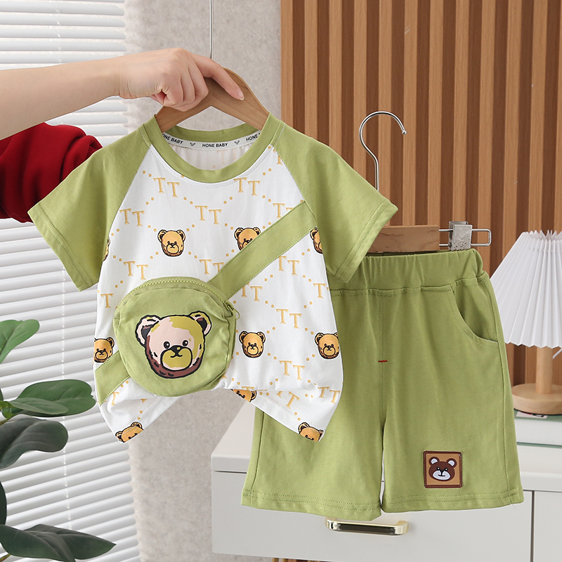 Set Áo Thun Ba Lỗ + Quần Short Cotton Hình Gấu Thời Trang Mùa Hè Kiểu Mới Cho Bé 80-120cm