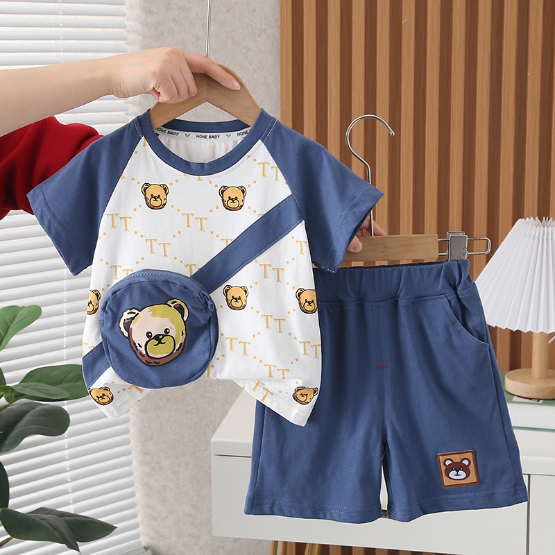 Set Áo Thun Ba Lỗ + Quần Short Cotton Hình Gấu Thời Trang Mùa Hè Kiểu Mới Cho Bé 80-120cm