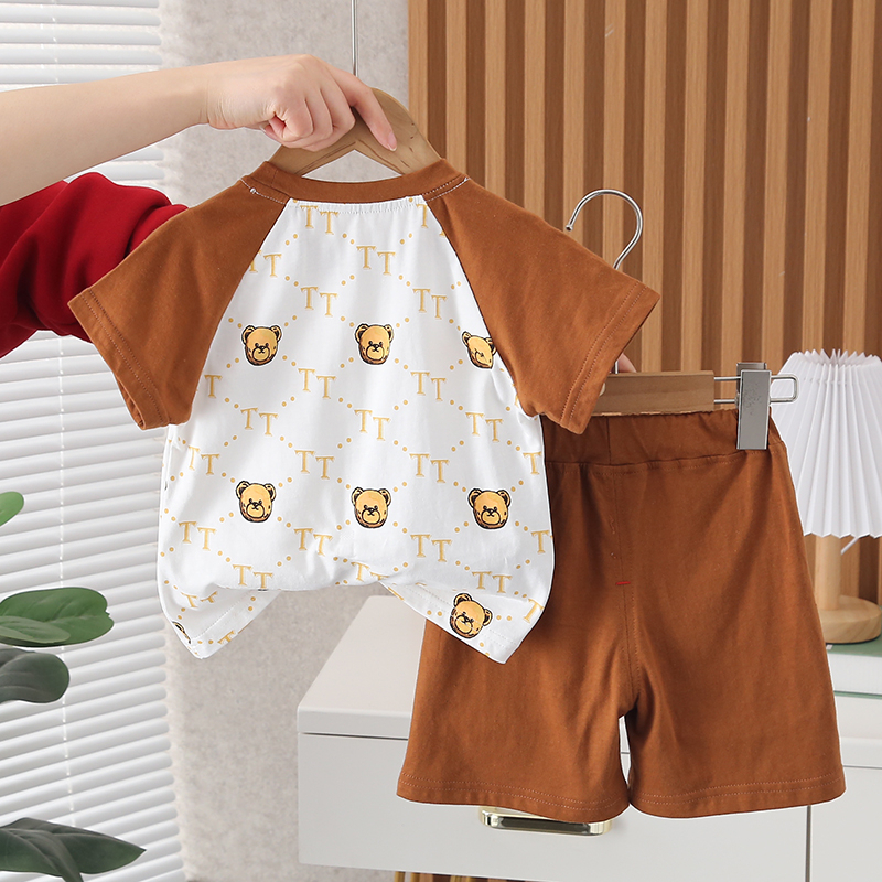 Set Áo Thun Ba Lỗ + Quần Short Cotton Hình Gấu Thời Trang Mùa Hè Kiểu Mới Cho Bé 80-120cm