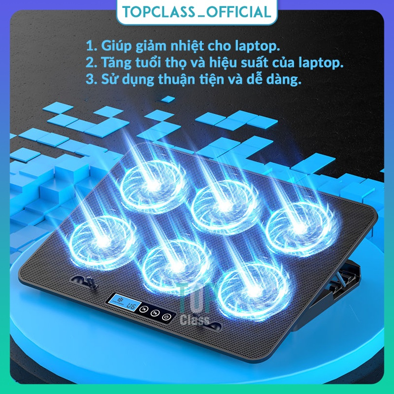 Đế tản nhiệt laptop Topclass hỗ trợ chơi game chất lượng cao cho máy 14-17.3inch 6 quạt cực mạnh , chạy cực êm,gió cực mát tích hợp đèn led