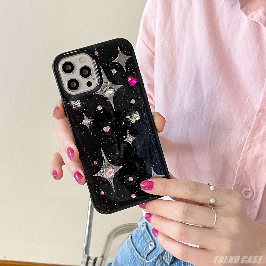 Ốp Điện Thoại Mềm Chống Sốc Hình Kim Cương 3D Phong Cách Retro Sang Trọng Cho iPhone 14 13 12 11 Pro Max