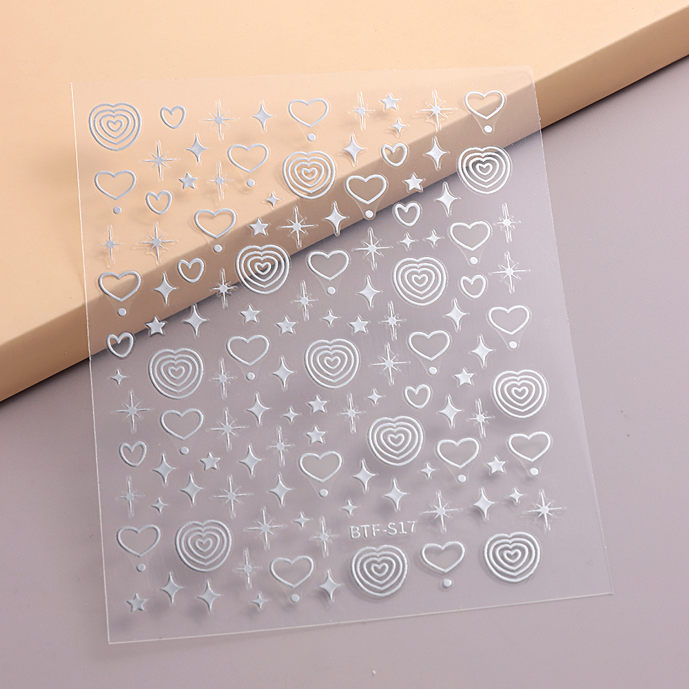 Miếng Dán Trang Trí Móng Tay 3D Hình Trái Tim / Ngôi Sao Màu Vàng / Bạc Thời Trang