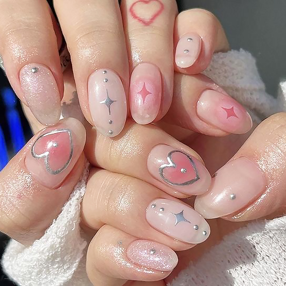 Miếng Dán Trang Trí Móng Tay 3D Hình Trái Tim / Ngôi Sao Màu Vàng / Bạc Thời Trang