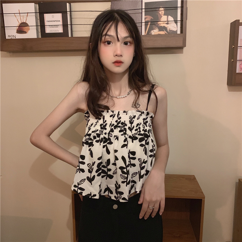 Áo Ngắn Hai Dây In Hoa Thời Trang Mùa Hè Dành Cho Nữ