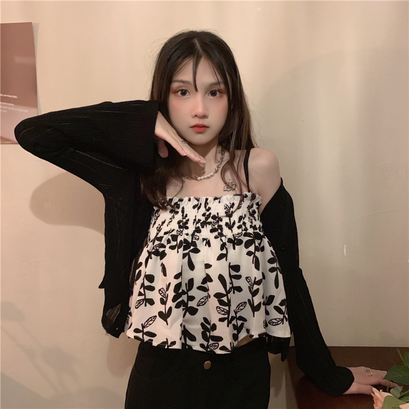 Áo Ngắn Hai Dây In Hoa Thời Trang Mùa Hè Dành Cho Nữ