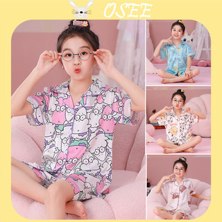 Bộ đồ ngủ bằng lụa satin tay ngắn dành cho mẹ và bé