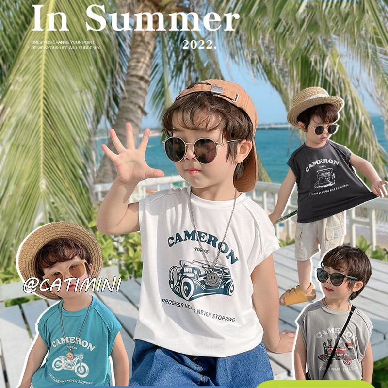 CATIMINI Áo Ba Lỗ Thể Thao Mỏng Cổ Tròn In Chữ Phong Cách Hàn Quốc Cho Bé