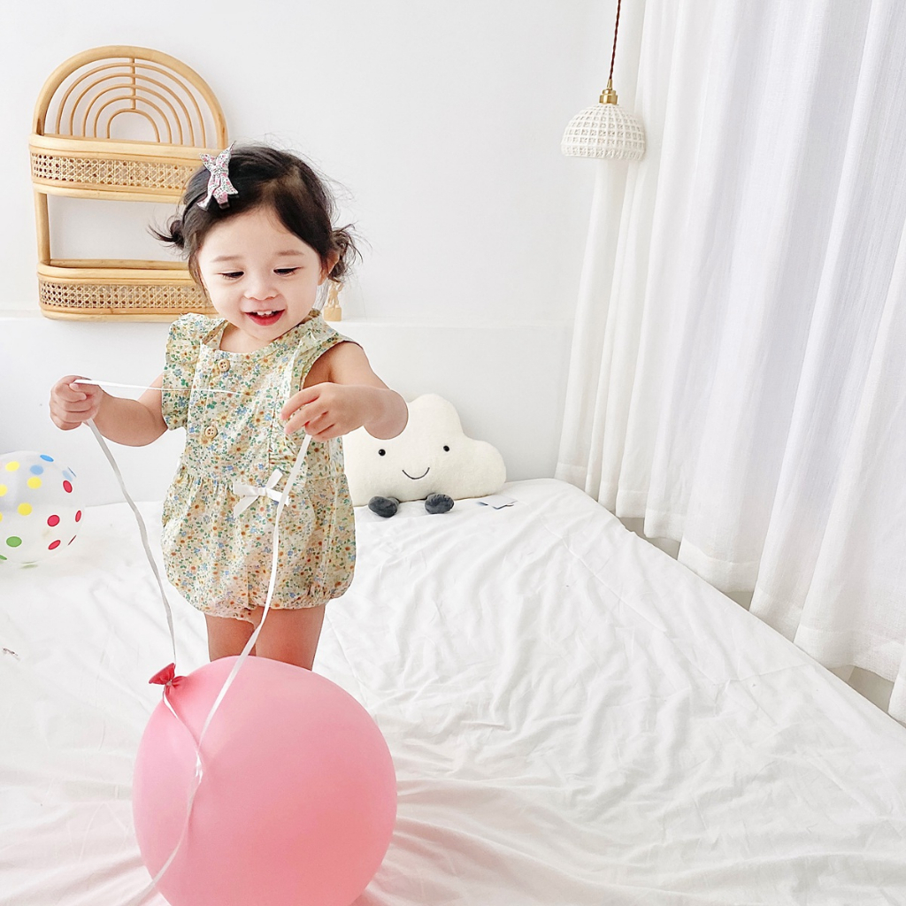 Áo liền quần SANLUTOZ không tay họa tiết hoa mùa hè cho bé gái sơ sinh