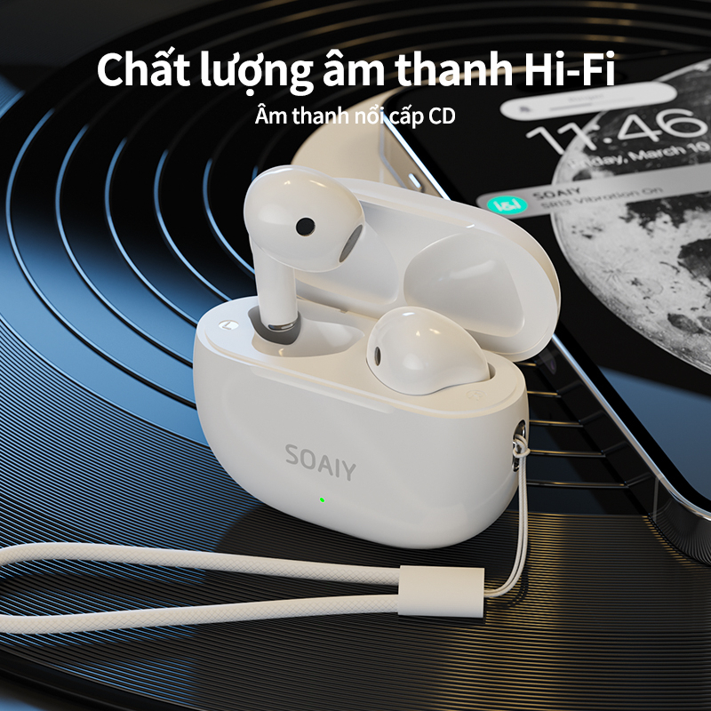 Tai nghe Bluetooth không dây mini SOAIY SR13 với âm Bass, giảm tiếng ồn, sạc Type-C và có dây đeo